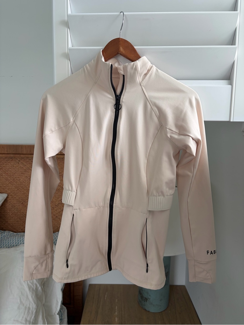 Fabletics XS Light Beige Full Zip Athletic Jacket Thumbholes Pockets